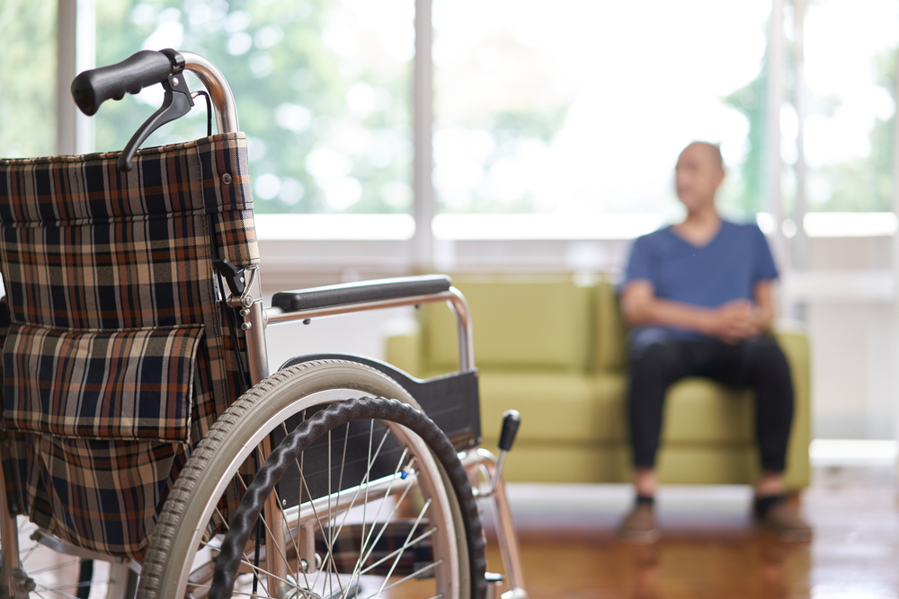 Elderly people in long-term care facilities and wheelchairs